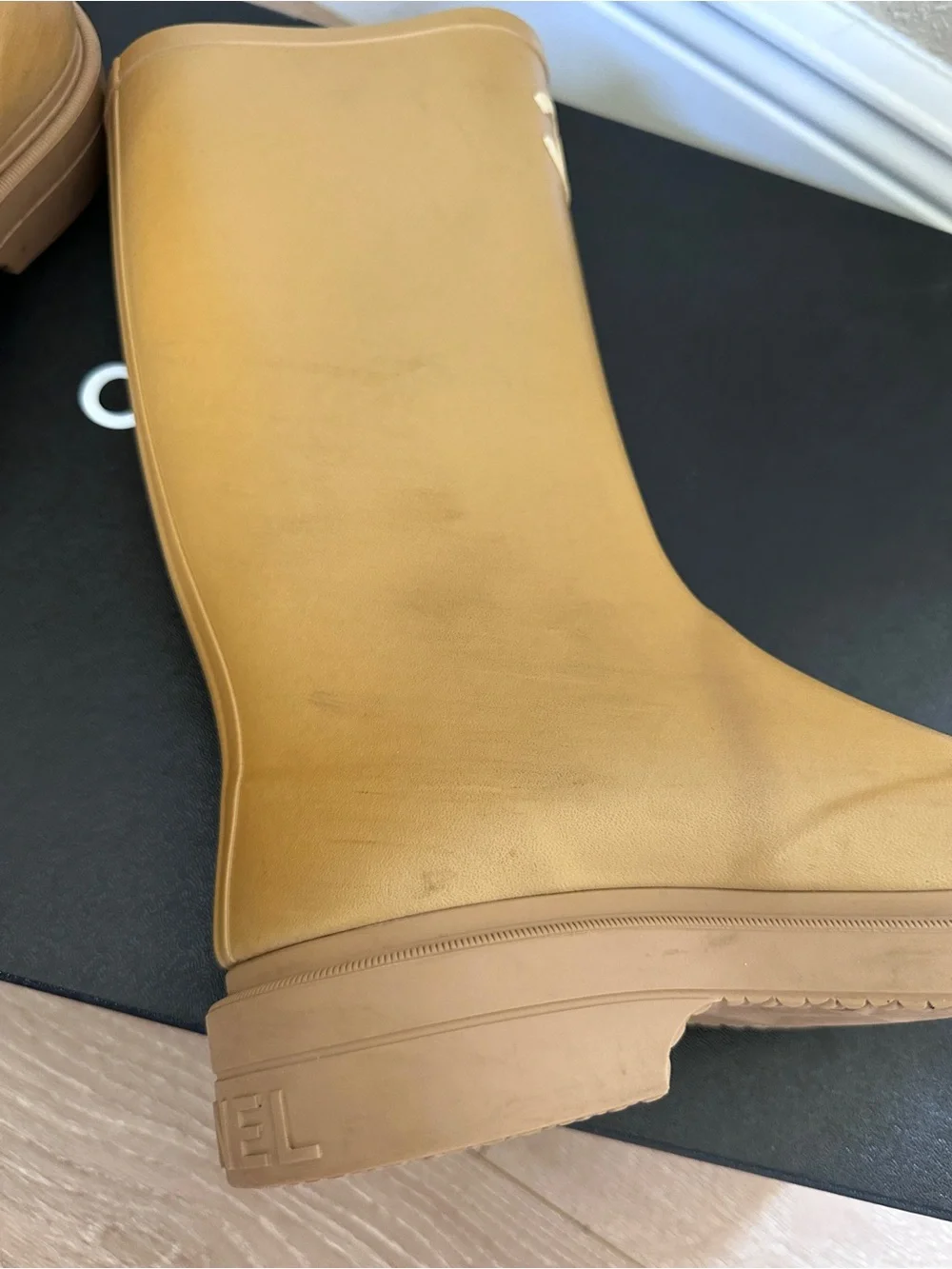 CHANEL Tan Boots with Cream CC Logo